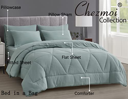 Chezmoi Collection Jasper Twin Bed in a Bag 5-Pieces Triangle Geometric Quilted Soft Washed Double Brushed Microfiber Comforter with Sheets Lightweight All Season Bedding Set (Twin, Aqua)