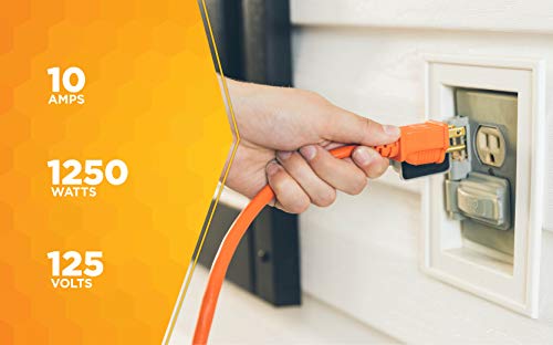 Southwire Light Duty Extension Cord, 100Ft, 16 Gauge, 3 Conductor, Outdoor Extension Cord, SJTW, Orange, 2309SW8803