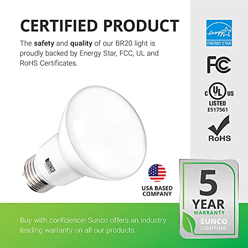 Sunco BR20 LED Bulb Dimmable, Small Recessed Lighting Bulbs, R20 Mini Flood Light Indoor, 550 LM, 7W (50W Equivalent), 2700K Soft White, E26 Base, Can Light for Home, Kitchen, Bedroom UL 4 Pack.