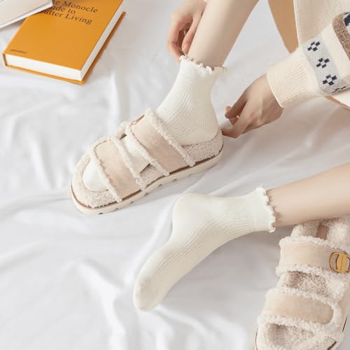 Hstyle Ruffle Socks Women, Ruffle Turn-Cuff Casual Cute Girl Ruffle Socks Breathable Cool Ruffle Ankle Socks 6 Pairs of Black