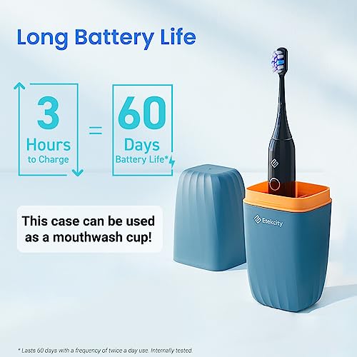 Etekcity Electric Toothbrush Sonic for Adults, Learning Mode, 6 Soft & Premium Brush Heads, Fast Charge 3 Hours Last 60 Days, Kids and Beginners, 2 Mins Smart Timer, 5 Modes & Travel Case, Black