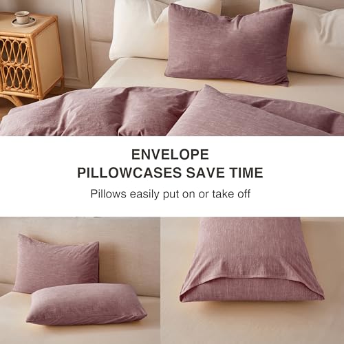 BFS HOME Linen Duvet Cover Queen Size - Soft Breathable Cotton Linen Blend, 3-Pieces Bedding Set with 2 Pillowcases, Stonewashed Texture, Off-White, All-Season Comfort