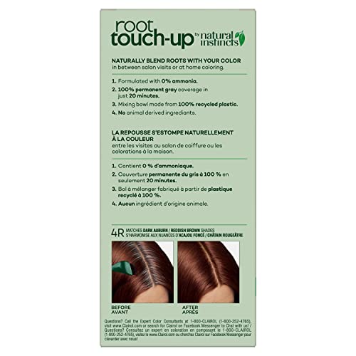 Clairol Root Touch-Up by Natural Instincts Permanent Hair Dye, 4R Dark Auburn Hair Color, Pack of 1