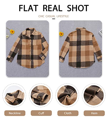 Womens Flannel Plaid Shirts Casual Long Sleeve Jacket Button Down Shacket Boyfriend Blouses Tops