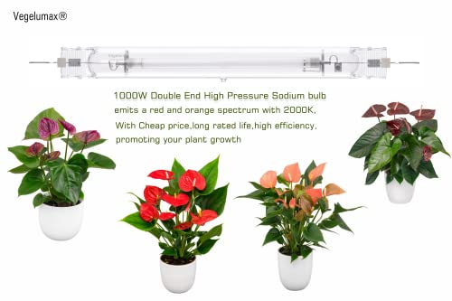 Vegelumax 1000Watt Double Ended High Pressure Sodium Super DE HPS Grow Light Bulb,High PAR Enhanced Red and Orange Optimized Spectrum for Plant Flourishing Growth,CCT 2000K,150000 Lumens,1Pack