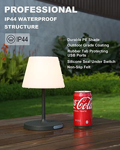 WEILAILUX Outdoor Battery Operated Table Lamp Waterproof, 4000mAh Cordless Table Lamp Rechargeable, Touch Dimmable Desk Lamp, LED Night Light for Patio Camping Restaurant Home, H9.6in, Orange