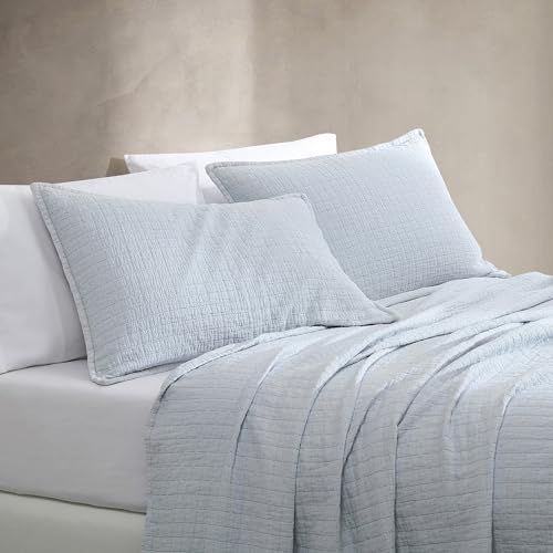 Calvin Klein - Standard Sham Set, Cotton Jacquard Bedding, Garment Washed Home Decor for Soft & Relaxed Feel (Dawn Blue, 2-Piece)