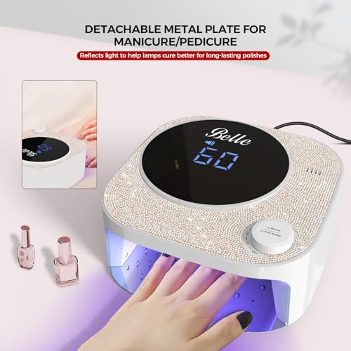Belle UV Nail Lamp, UV Light for Gel Nails, LED Nail Lamp with 4 Timer Modes, Gel Nail Light Nail Dryer Decorate with Sparkling Nail Rhinestones Diamond