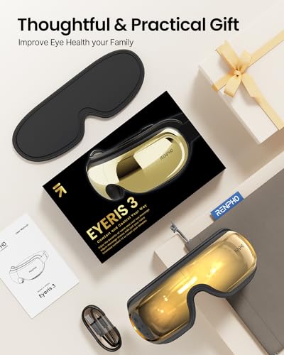 RENPHO FSA/HSA Eligible Eye Massager with Heat and Cooling,Eyeris 3 Voice Controlled Eye Massager, Heated Eye Mask with DIY Massage Setting,Music Eye Care Devices for Relax,Gift for Men/Women