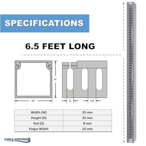 Kable Kontrol Wire Duct Open Slot Cable Raceway - 3” Width x 3” Height - 6.5 feet Long - 8 Pcs/Pack – Gray – PVC Wiring Trough Wire Cover Cord Hider for Under Desk Industrial Cable Management