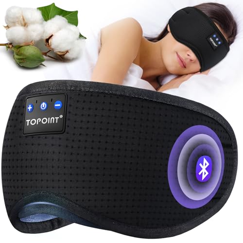 TOPOINT Sleep Mask with Headphones Bluetooth 5.2 Wireless, Sleep Headphone with Microphone Built-in HD Speakers Music, Eye Mask for Sleeping Travel Meditation for Men Women Girl Cool Gadgets