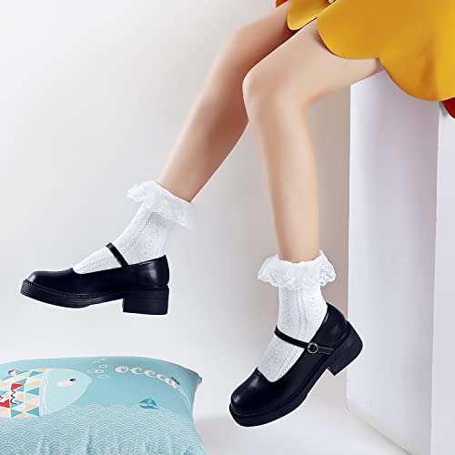 BIVOLU Womens Crew Socks Lace Ruffle Frilly Cotton Cute Princess Ankle Dress Socks for Girl 6 Pack