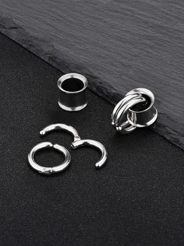 PiercingJ 1 Pair Ear Guages with Rings Ear Weight Plugs Tunnels Hypoallergenic Ear Expander Stretchers 316 Stainless Steel Hoop Earrings Piercing Body Jewelry 00g 10mm