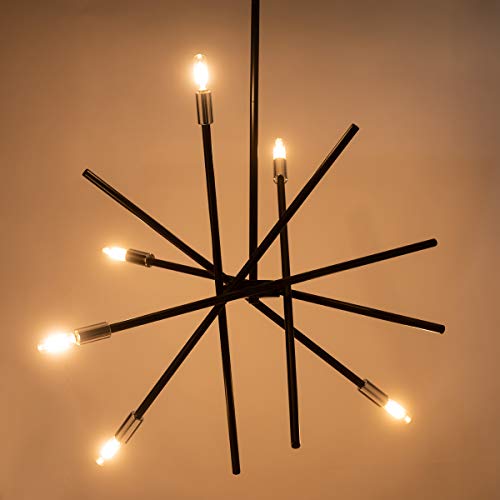 VILUXY Modern Sputnik Chandelier 6 Lights Black Linear Ceiling Pendant Light Fixture Mid Century Hanging Chandelier for Dining Room Living Room Foyer Staircase 31.5 inches