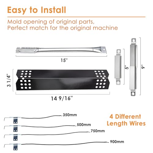 AJinTeby 15" Grill Heat Plates and 14 7/8" Pipe Burners for Charbroil 463411512, 463411712, Kenmore 122.16134, 122.16134110, Nexgrill 720-0670A 720-0783 and Tera Gear Model Grills