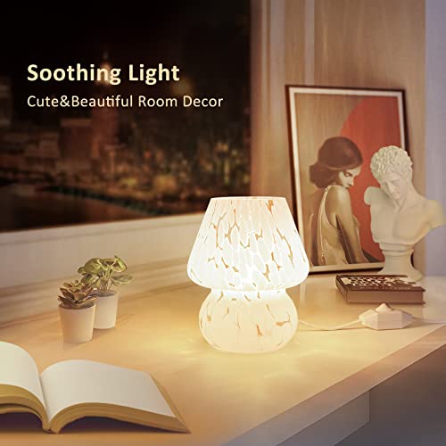 ONEWISH Mushroom Lamp Cute Table Lamp for Bedroom Nightstand Soft Light Pink, Small Glass Nightlight Stepless Dimmable Desk Lamp for Dining, Living, Nursery, Vanity, Home Decor Lamp for Girls Women