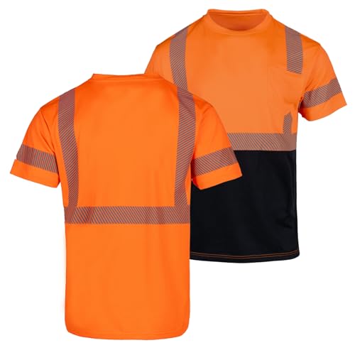 FONIRRA Hi Vis Safety T Shirt for Men Class 2 ANSI Reflective High Visibility Short Sleeves Work Shirt with Black Bottom(Blue,S)