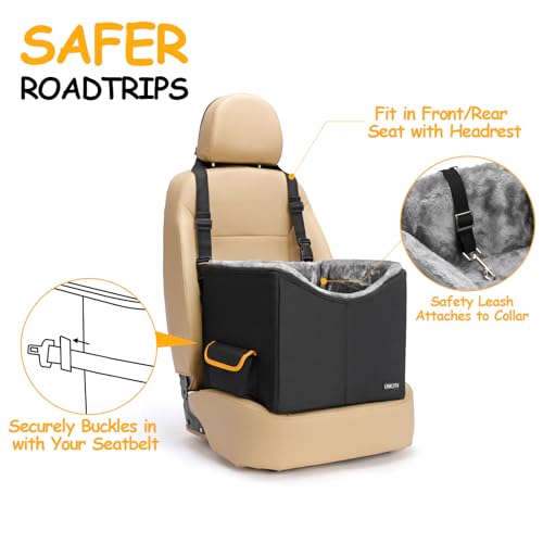 Dog Car Seat for Small Dogs, Elevated Dog Booster Seat Pet Travel Carrier Bed for Car with Adjustable Straps Pet Car Booster Seat for Small Dogs Cats