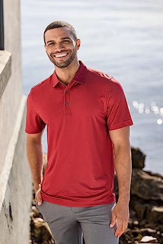 Cutter & Buck Pike Eco Tonal Geo Print Stretch Recycled Mens Big & Tall Polo, Cardinal Red