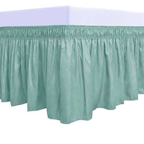 PureFit Wrap Around Ruffled Bed Skirt with Adjustable Elastic Belt - 18 Inch Drop Easy to Put On, Wrinkle Free Bedskirt Dust Ruffles, Bed Frame Cover for Twin,Twin XL and Full Size Beds, Purple