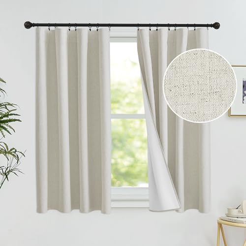 RYB HOME 100% Blackout Linen Textured Curtains 84 inches Long, Insulating Privacy Energy Saving for Bedroom Living Room Window Office Theater Dining Nursery, W 52 x L 84 in, Terracotta, 2 Panels