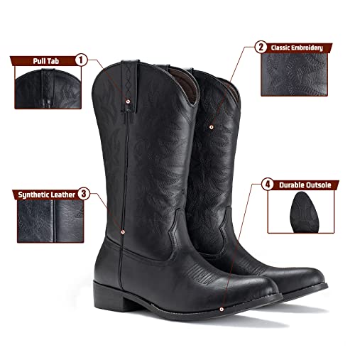 IUV Cowboy Boots For Men Western Boot Durable Classic Embroidered Snip Toe Boots