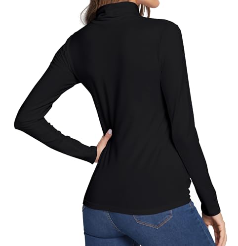 LOVFEE Women Basic Cotton Slim Fit Long Sleeve Soft Turtleneck T Shirt Tops(Black/S)