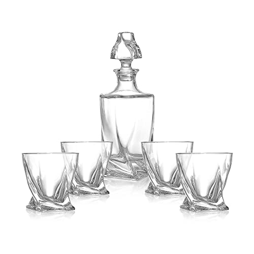 NutriChefKitchen Home Bar Whiskey Decanter,Whiskey Glass Decanter Aerator Set with Four 750ml Whiskey Glasses,Elegant Home Bar,Tabletop Accent Decoration,Separates Sediment Effectively Before Pouring