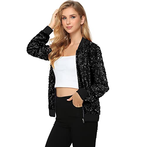 Yutuwomsfushi Womens Sequin Jacket Bomber Sparkly Jackets Concert Outfit Christmas Jackets Sequin Blazer Coat Birthday Party (Medium, Pink