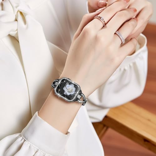 HJINVIGOUR Compatible Apple Watch Diamond Case Protective Cover Bling Rhinestone Crystal Metal Alloy Band Strap Series 9 8 7 6 5 4 45mm 41mm 44mm 40mm (40mm, Black)