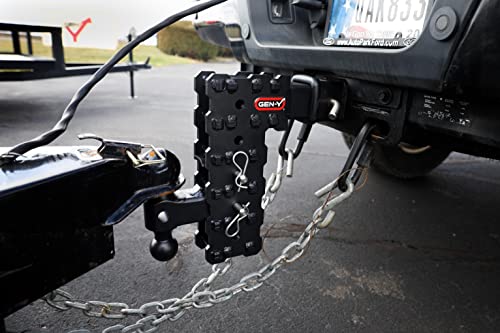 GEN-Y Hitch Solid Shank Adjustable Tow Hitch with Dual-Ball and Pintle Lock for 2.5" Receiver - 5" Drop - 16,000 LB Towing Capacity - 1,600 LB Tongue Weight - Black