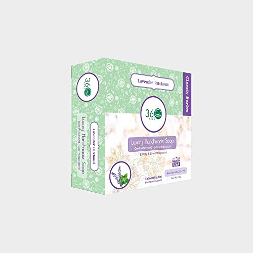 360Feel Lavender Patchouli Soap - 5oz Castile Handmade Soap bar- Refreshing Earthy with peppermint leaves Skin Scrub Exfoliation - Man Soap-Essential Oils - Gift ready