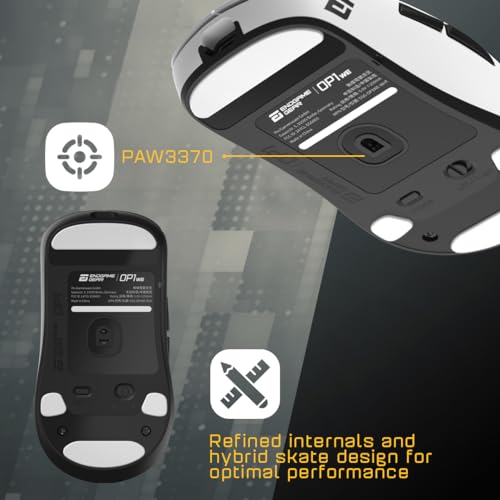 ENDGAME GEAR OP1we Wireless Gaming Mouse, CompX CX52850 Microcontroller, Pixart PAW3370 Optical Sensor, Mod-Friendly, Hybrid Skate Design, Claw Grip, 2.1 oz, White