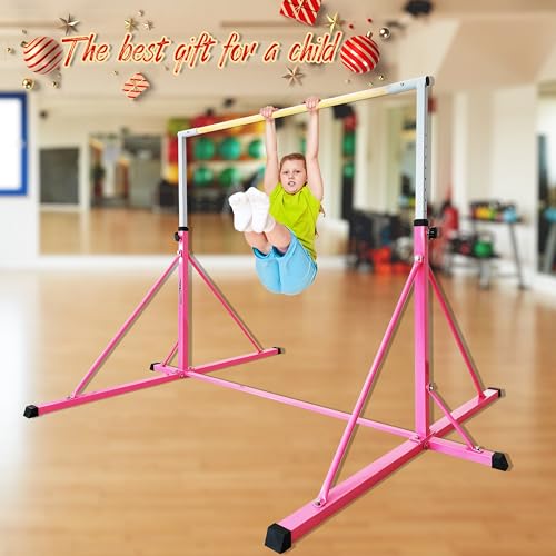 Seliyoo Gymnastics Bar -Gymnastic Kip Bar, Kids Ages 8-20, 6FT Width, 7.2FT Base,Adjustable 49.2" - 68.9" Height,Super Stable Triangle Structure, Home Gym Equipment Center,550 LBS