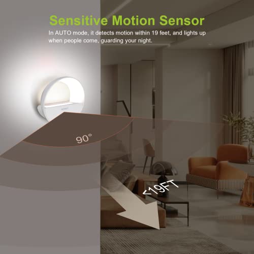 AURAXY Rechargeable Motion Sensor Night Light, Battery Night Lights LED Cool White Magnetic Stick-on Motion Sensored Hallway Light, with Dusk to Dawn Sensor for Stair, Wall, Bedroom, Bathroom(1 Pack)