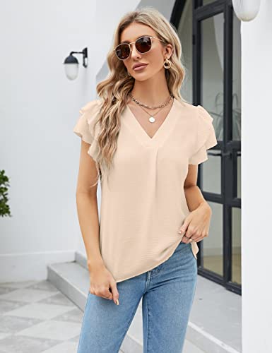 Blooming Jelly Womens Dressy Casual Shirts Short Sleeve V Neck Work Blouse Business Casual Summer Tops 2025(Small, Sapphire Blue)