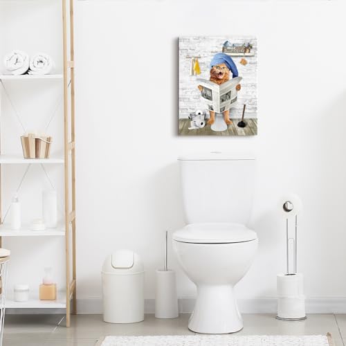 Funny Bathroom Decor Wall Art Cute Cat Sitting on the Toilet Reading Newspaper Bathroom Pictures Wall Decor Humor Animals Bathroom Canvas Prints Framed Artwork for Bathroom Bedroom Decor 12"x16"