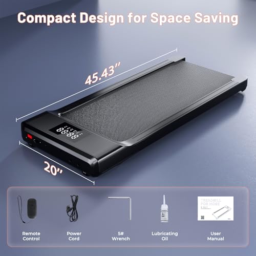 Lacuffy 2024 Upgraded Walking Pad Treadmill, Smart Walking Pads, 2.5HP Quiet Under Desk Treadmill for Home Office Use, Remote Control & App-Enabled, No Assembly Required, 300lbs Weight Capacity