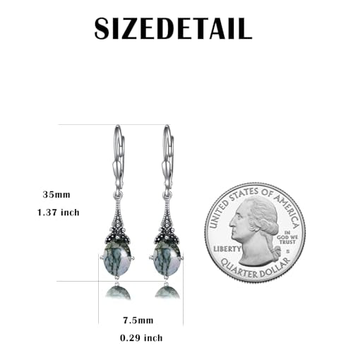 Vintage Leverback Emerald Green May Birthstone Earrings Sterling Silver Retro Drop Dangle Earrings with Oval Crystal from Austria, Birthday Christmas Jewelry Gifts for Women