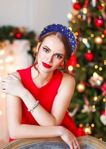 Star Headband for Women Rhinestone Crystal Jeweled Knotted Headband Wide Top Knot Star Of David Hanukkah Headband Fashion Ladies Hanukkah Christmas New Year Party Head Band Hair Accessories Gift