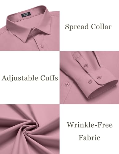 COOFANDY Men's Dress Shirt Classic Fit Button Up Shirts Long Sleeve Stretch Wrinkle-Free Shirt Pink