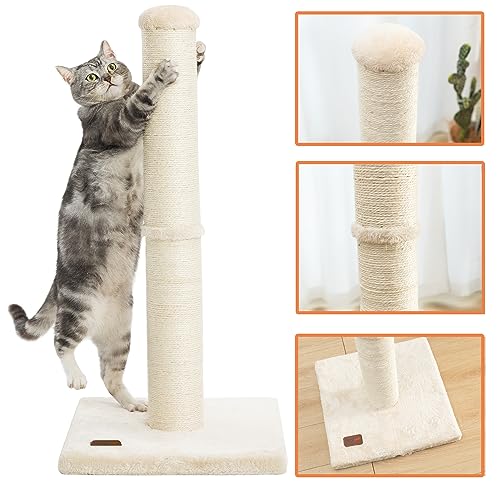 Karolpar 34inch Cat Scratching Post with Natural Sisal Rope 4.3Inch Large Diameter Scratcher Post Tree for Indoor Cats Beige