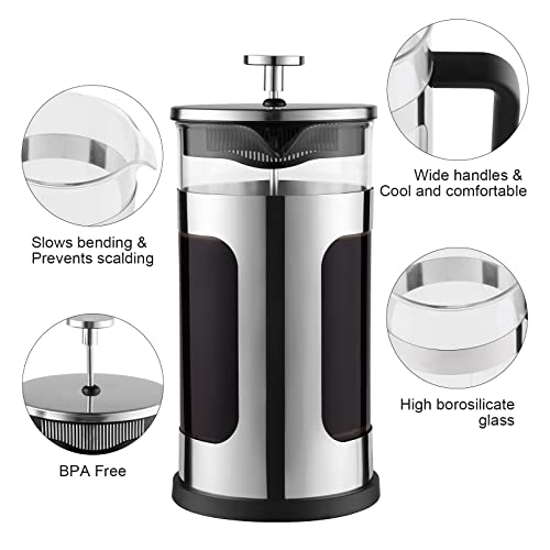 wedrink French Press Coffee Maker, Thicken Heat-Resistant Borosilicate Glass and 304 Stainless Steel Coffee Press for camping travel gifts(12oz, 350ml)