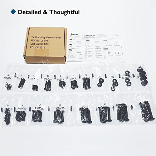 BONTEC Universal TV Mounting Hardware Screw Kit, Compatible with TVs Up to 80 inch, Includes M4, M5, M6, M8 Screws, Washers, Spacers, VESA Mounting, Ceiling Mount, TV Wall Mount Kit, Black