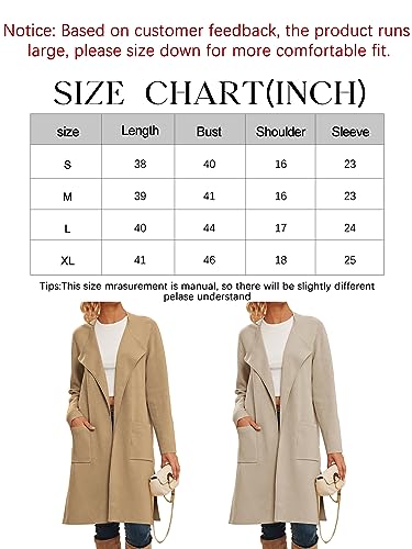 LILLUSORY Women's Chunky Oversized Cardigans Long Sleeve Knit Long Sweaters Dressy Over Dress Jackets Outerwear Camel, Small
