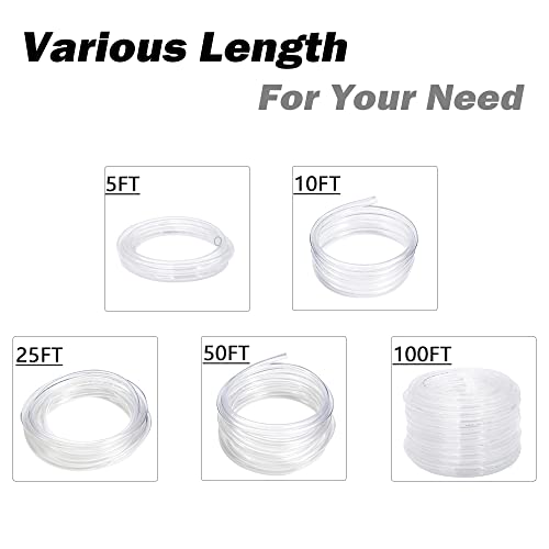 DAVCO 1" ID - 5 ft Clear Vinyl Tubing with 2 Stainless Clamps, Low Pressure Flexible PVC Tube, Heavy Duty UV Chemical Resistant Lightweight Plastic Vinyl Hose, BPA Free and Non Toxic