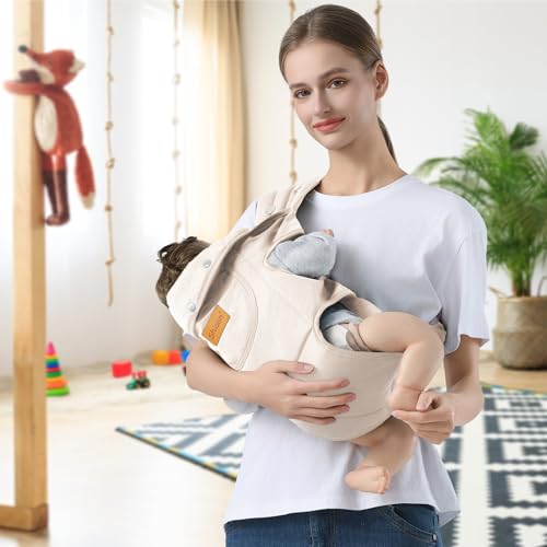 Shiaon Baby Carrier Newborn to Toddler, Cozy Baby Wrap Carrier(7-30lbs), Easily Adjustable Toddler Carrier, Lightweight Baby Holder Carrier, Beige
