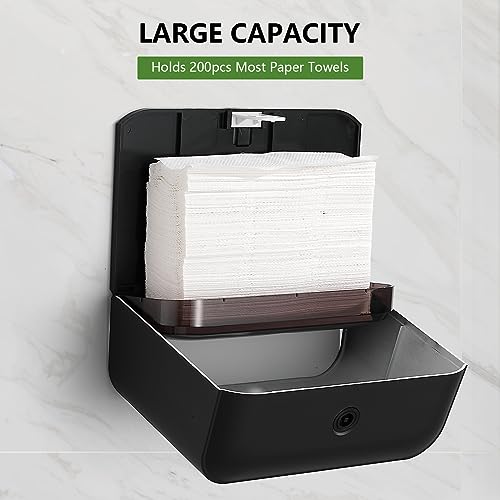 Modundry Wall Mount Paper Towel Dispensers,Commercial Multifold Tissue Dispenser with Smart Lock, Adhesive No Drilling or Screws Install,Hand Towel Holder for Bathroom,Restroom, Office, Home (Black)