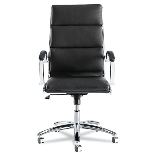 Alera ALENR4119 Neratoli Series High-Back Slim Leather Chair - Black/Chrome