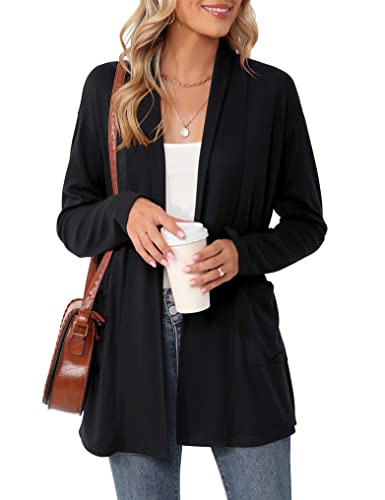 Womens Cardigan Lightweight Dressy Casual Soft Drape Long Sleeve Open Front Summer Cardigan Sweaters with Pockets Orange M